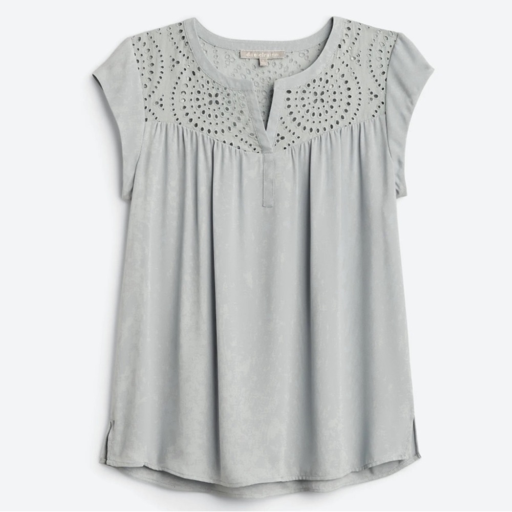 Daniel Rainn for Stitchfix Grey Kiara Eyelet Detail Blouse Size Small NEW